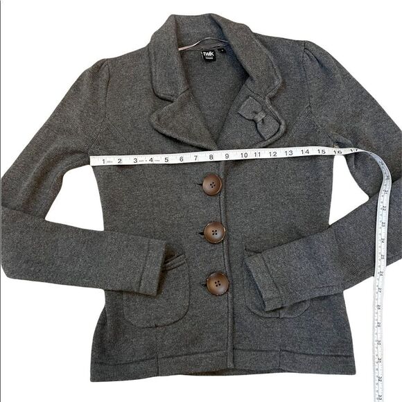 TWIK Grey Heavy Knit Button Up Bow Collar Shirt Blazer S - Picture 5 of 9